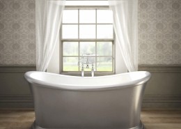 silver freestanding bath