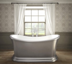 silver freestanding bath