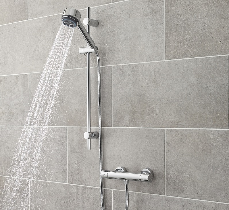 water flowing from a round shower head