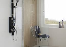 modern wet room with glass panel