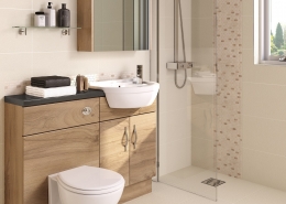 bathroom with wet room screen and fitted furniture