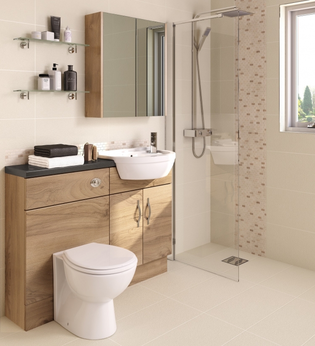 modern bathroom bathroom with wet room screen and fitted furniture