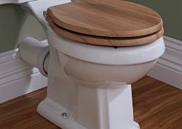 traditional toilet with wood seat