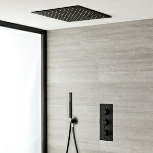 Milano Nero - Black Thermostatic Shower with Recessed Shower Head and Hand Shower (2 Outlet)