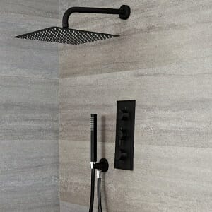 Milano Nero - Black Thermostatic Shower with Square Shower Head and Hand Shower (2 Outlet)