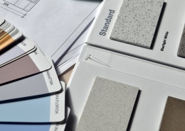Paint colour swatches and tile samples