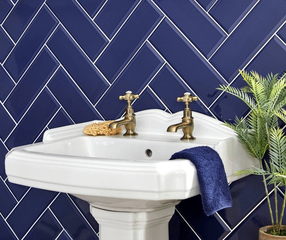 navy blue classic tile in a renovated bathroom