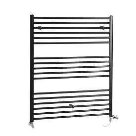 Milano Nero Dual Fuel – Black Flat Heated Towel Rail – 1200mm x 1000mm