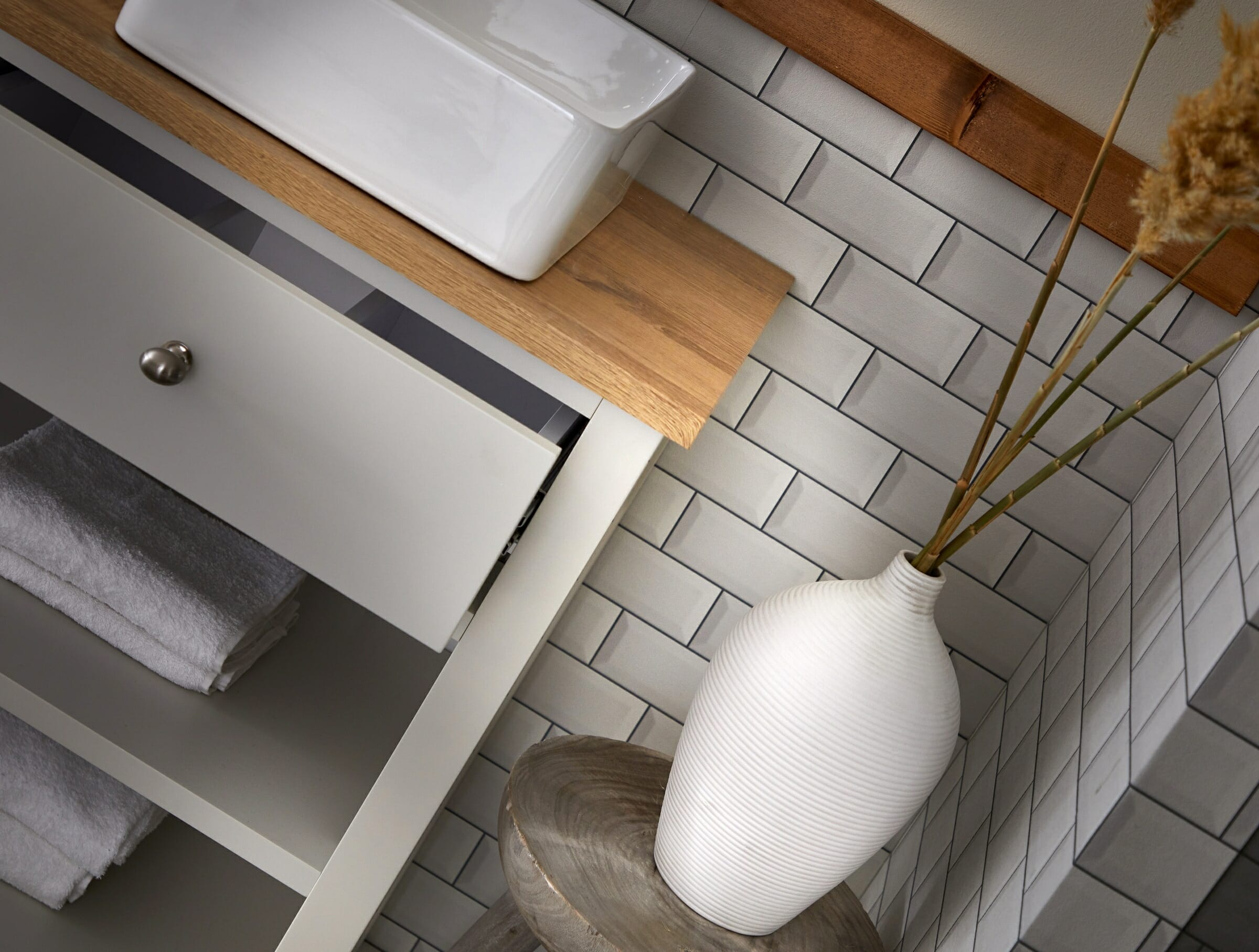close up of a scandi vanity unit wash space