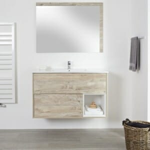 the milano oxley vanity unit in a white bathroom