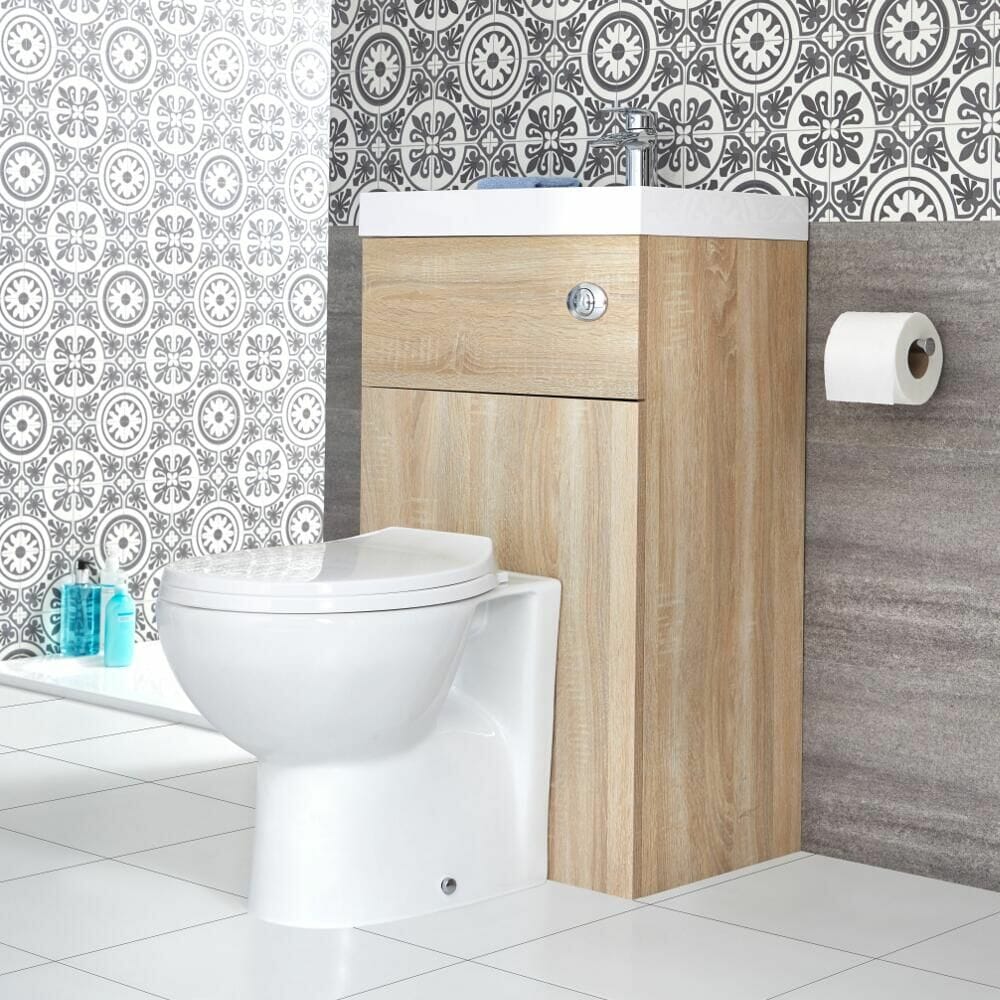 Milano Lurus oak toilet and basin combination unit