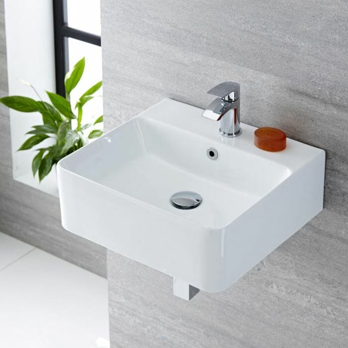 Milano Farington - White Modern Rectangular Wall Hung Basin - 460mm x 420mm (1 Tap-Hole)