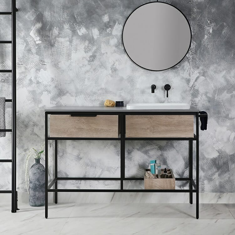 An industrial styled bathroom wash space