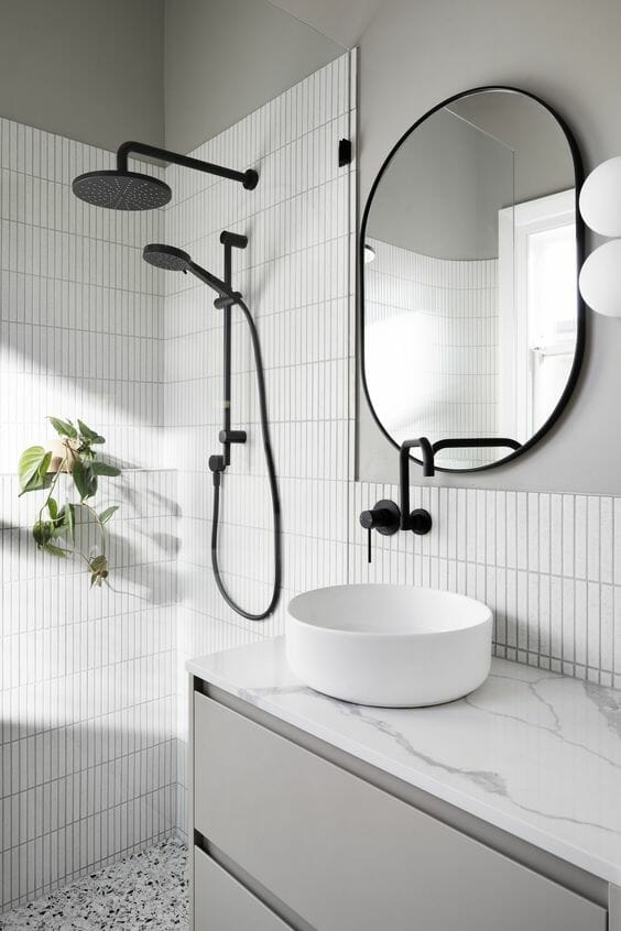 Monochrome japandi bathroom