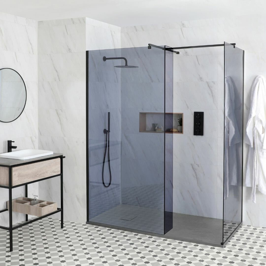 Corner smoked glass enclosure
