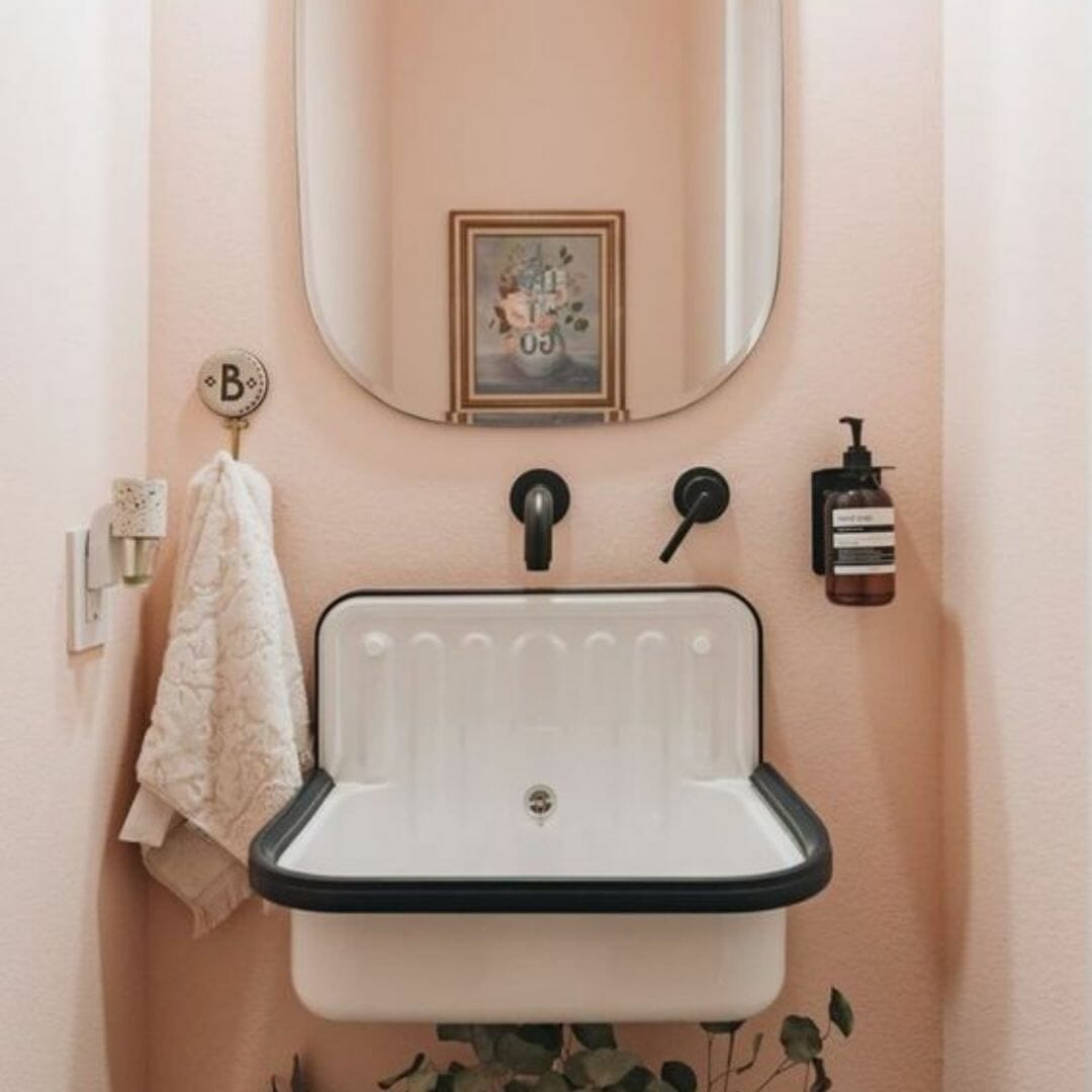 Peachy-pink-farmhouse-bathroom