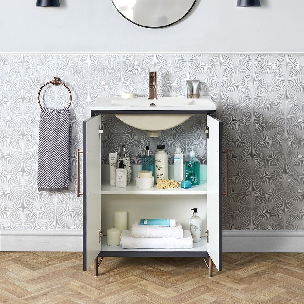Milano Edge - Anthracite 600mm Modern Vanity Unit with Basin  with doors open