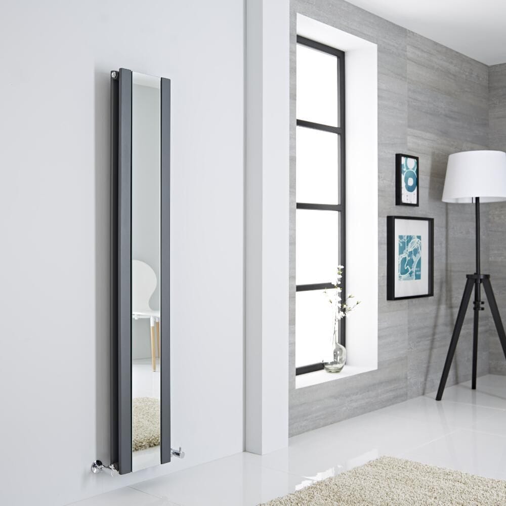 Milano Icon - Anthracite Vertical Designer Radiator with Mirror (Double Panel)