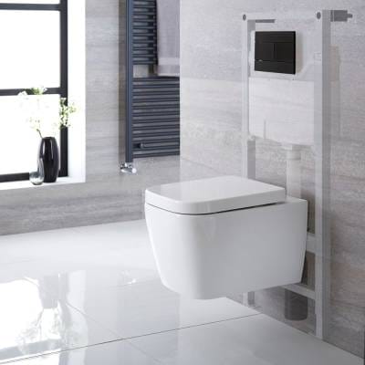 Milano Longton - White Modern Wall Hung Toilet with Tall Wall Frame