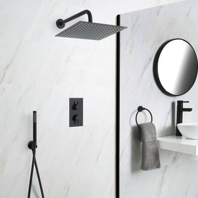 Milano Nero - Black Thermostatic Shower with Diverter, Square Shower Head and Hand Shower (2 Outlet)
