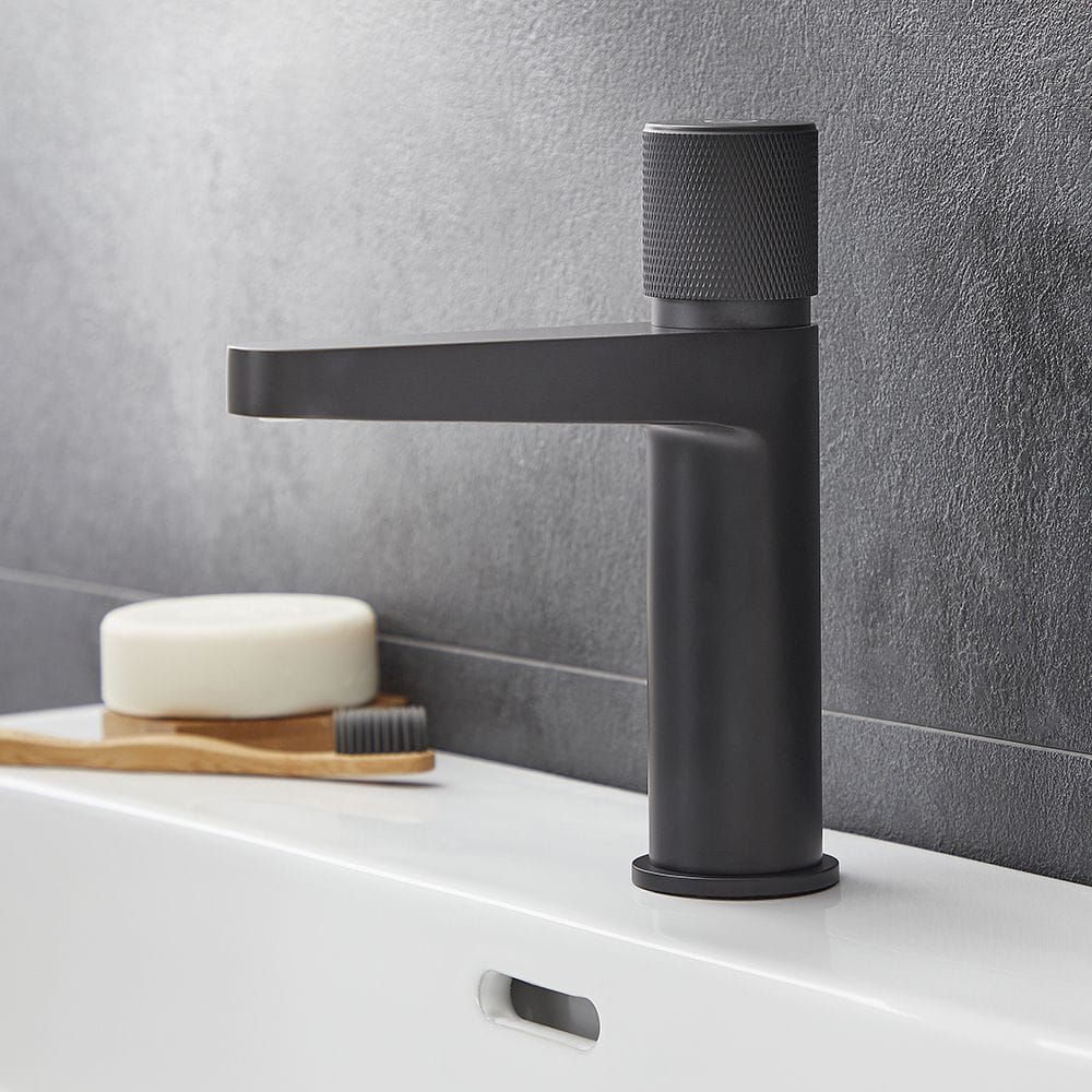 Milano Orta - Modern Push Button Mono Basin Mixer Tap - Black