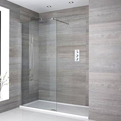 Milano Portland - Chrome Walk-In Shower Enclosure with Tray - Choice of Size

