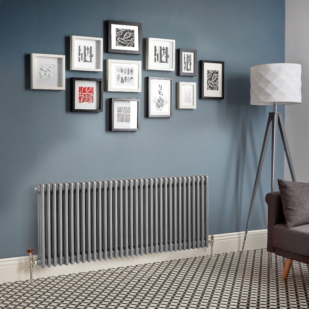 Milano Windsor - Metallic Silver Horizontal Traditional Column Radiator - Triple Column