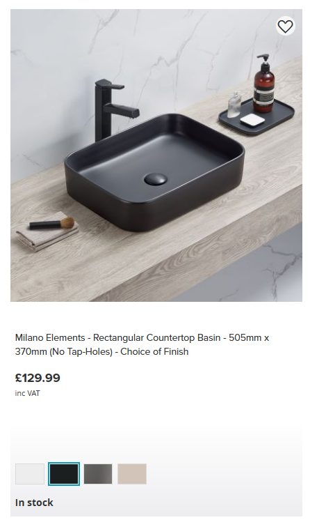 Milano Elements - Graphite Rectangular Countertop Basin - 505mm x 370mm (No Tap-Holes)