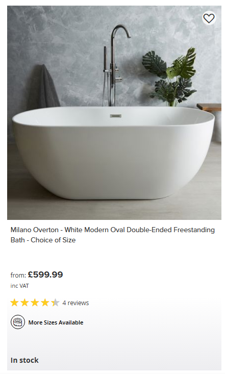 Milano Overton - White Modern Oval Double-Ended Freestanding Bath - Choice of Size