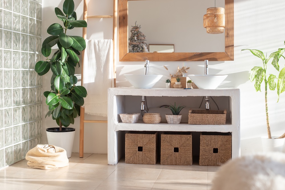 modern refurbished bathroom with lots of storage