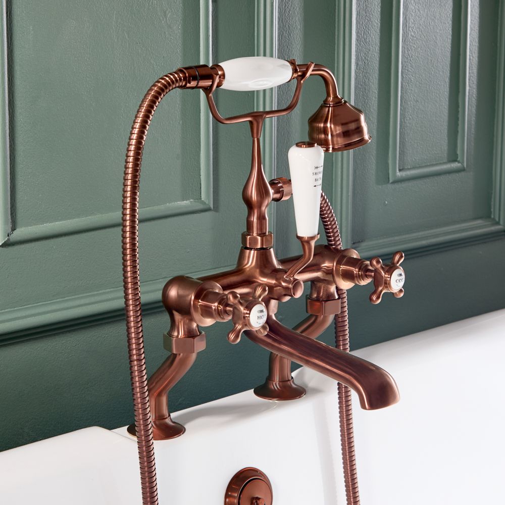 Milano Elizabeth brushed copper traditional crosshead bath shower mixer tap