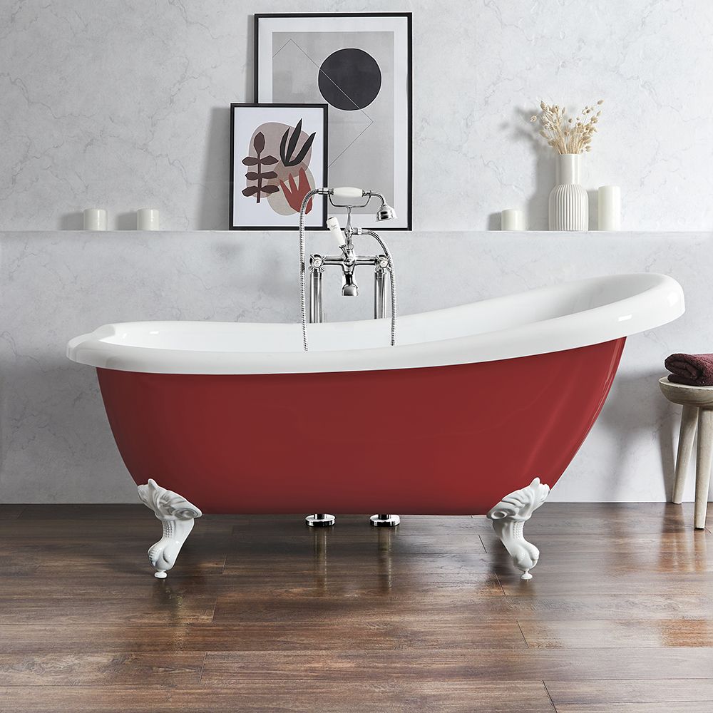Milano Legend saffron red traditional freestanding slipper bath