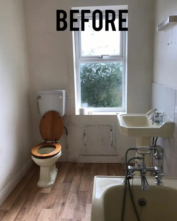 katie's bathroom before image with tired look