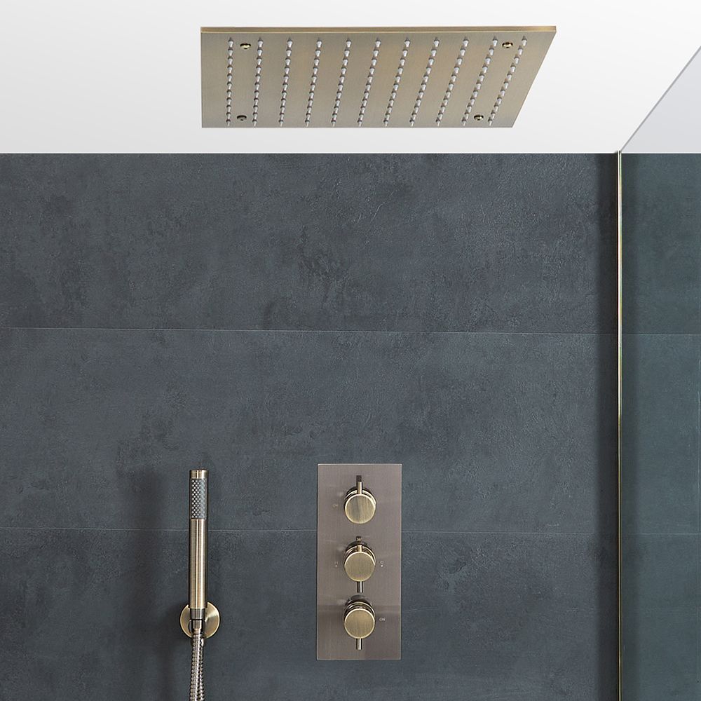 Milano Clarus aged gold thermostatic shower with recessed shower head