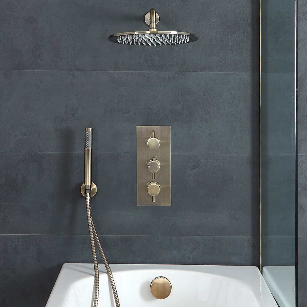 How to style aged gold in a bathroom blog banner